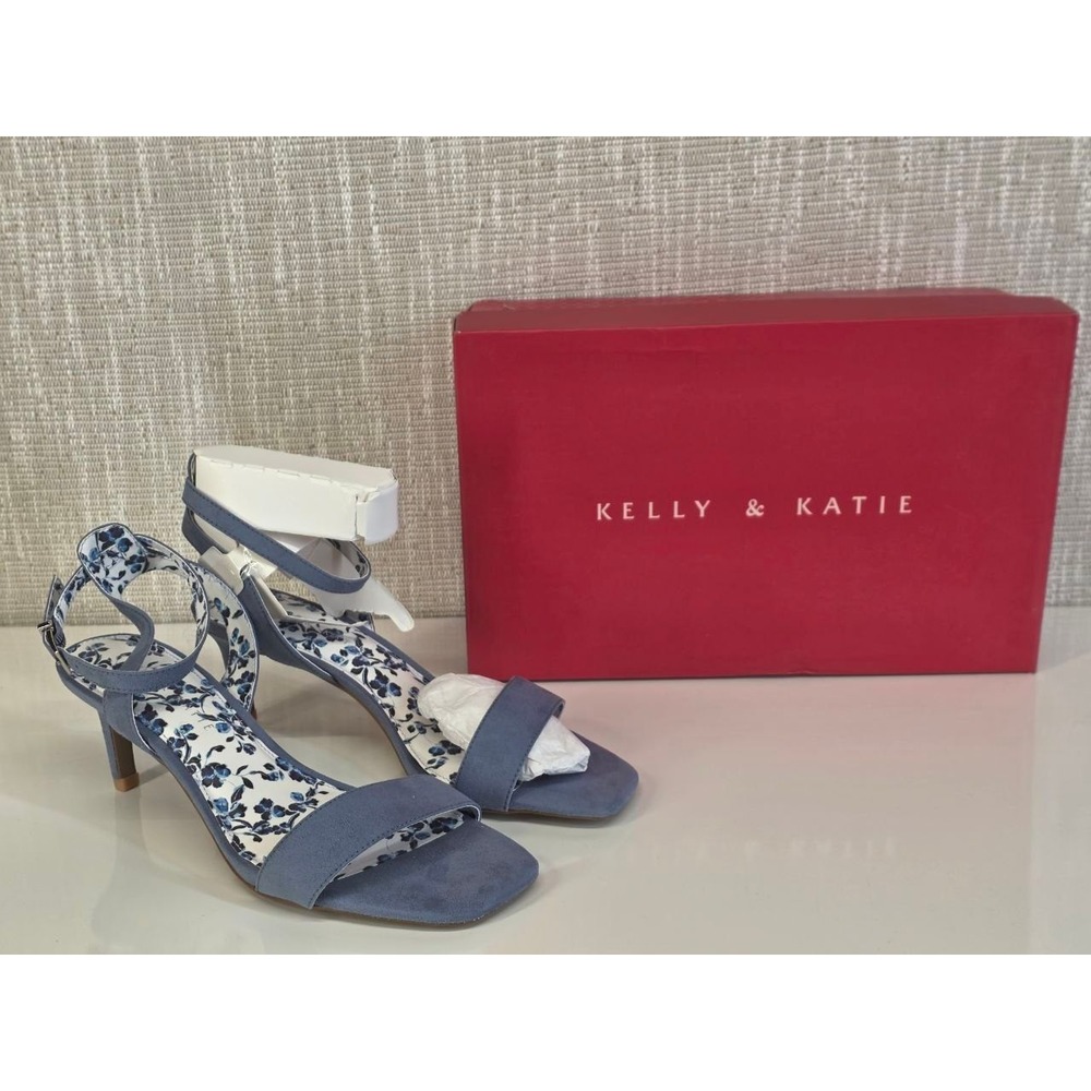 Kelly & Katie Faux Suede Floral Ankle Strap Heels Square Toe Sandals 8M 052/018